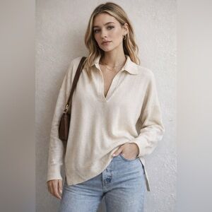 All Saints Ollar Cashmere Polo Sweater Cream Neutral Luxury Knit Minimalist Sz M